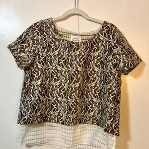 Anthropologie Atelier Camille Loggia Embroidered Split Back Top - M